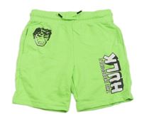 Neónově zelené teplákové kraťasy s nápisy - Hulk Marvel