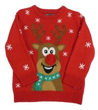 Červený sveter so sobom a brmbolcom Primark