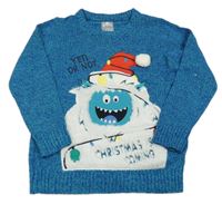 Tmavomodro-zelený melírovaný sveter s Yetim George