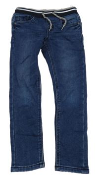 Tmavomodré teplákové skinny rifle s úpletovým pasem a motýlem C&A