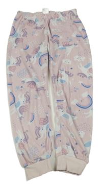 Svetloružové plyšové pyžamové nohavice s jednorožcami
