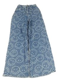 Modré široké rifle se smajlíky H&M