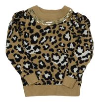 Béžovo-bílo-černý svetr s flitry a leopardím vzorem River Island