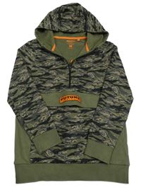 Khaki-béžovo-černá army mikina s nápisem a kapucí F&F