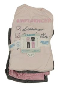 Nové - 2set - 2x šedo-růžové pyžamo s nápisy Primark