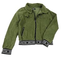 Khaki menšestrová crop bunda s nápismi