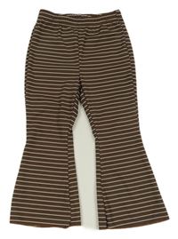 Hnědo-bílé pruhované žebrované flare legíny 