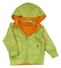 Světlezeleno-oranžová šusťáková jarní oboustranná bunda s kapucí 