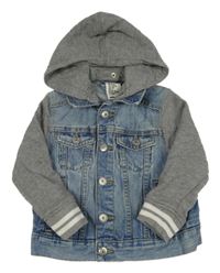 Světlemodro-šedá riflová bunda s teplákovými rukávy a kapucí H&M