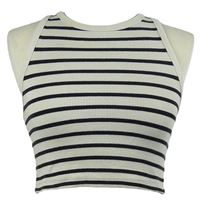 Dámsky smetanovo-čierny prúžkovaný rebrovaný crop top H&M