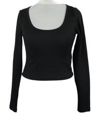 Dámske čierne rebrované crop tričko H&M