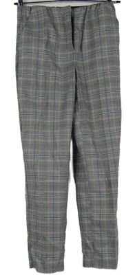 Dámské tmavomodro-oranžové kostkované kalhoty Pimkie 