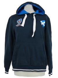 Dámská tmavomodrá mikina s nášivkami a kapucí 