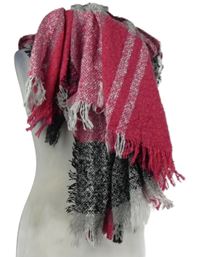 Dámská růžovo-černá kostkovaná teplá šála 