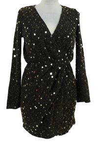 Dámská černo-zlatá puntíkovaná třpytivá šatová tunika Flounce 