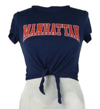 Dámské tmavomodré crop tričko s nápisem a uzlem H&M