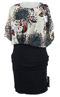 Nové - Dámske smetanovo-čierne kvetované šaty s šifonovým živůtkem Star