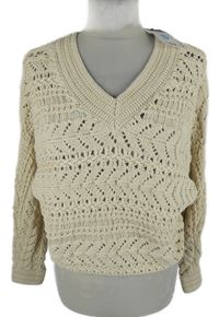 Nové - Dámský béžový třpytivý háčkovaný crop svetr Primark 