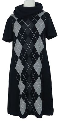 Dámske čierno-sivé kárované svetrové šaty s komínovým golierom Street One