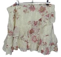 Dámská smetanová proužkovaná květovaná sukně s volánky 