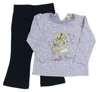 2set- Fialové kvetované tričko s holčičkou + Tmavomodré teplákové nohavice Fagottino