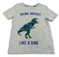 Sivé tričko s dinosaurem z flitrů H&M