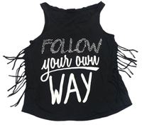 Čierny crop top s nápisom a strapcemi page one young