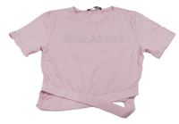 Světlerůžové crop tričko s nápisem z kamínků Select