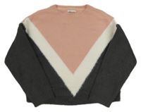 Ružovo-bielo-sivý chlpatý crop sveter Primark