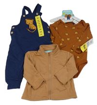 Nové- Tmavomodré laclové tepláky se lvem+ béžová propínací mikina+ body se lvy Pekkle