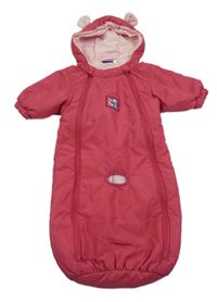 Rubínový šusťákový zimní fusak s tučňáky a kapucňou Lupilu