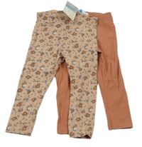 Nové - 2x legíny rezavé+ růžové kvetinové Primark