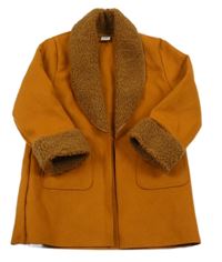 Oranžový flaušový cardigan s kožúškom Shein