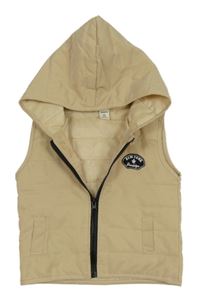 Béžová šušťáková zateplená vesta s nášivkou a kapucňou Shein