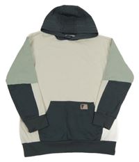 Bílo-světlezeleno-šedá mikina s kapucí 