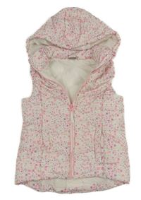 Bílá květinová šusťáková zateplená vesta s kapucí Little kids