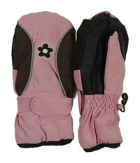 Růžovo-černé šusťákové zimní palcové rukavice s kytičkou Dopodopo