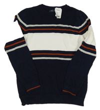 Nové - tmavomodro-bílo-rezavý svetr Next