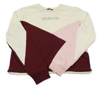 Bielo-ružovo-vínová crop mikina s nápisom C&A