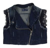 Tmavomodrá rifľová crop vesta - krivák