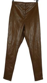 Dámske hnedé koženkové nohavice