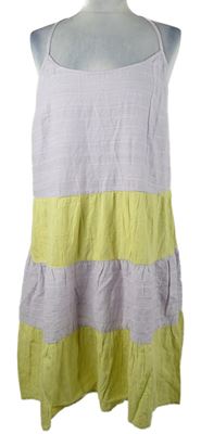 Dámske lila-žlté plátenné vyšívané šaty White Stuff