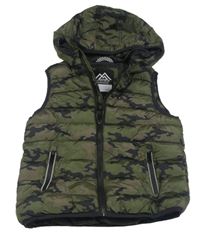 Khaki army šušťáková prešívaná zateplená vesta s kapucňou Matalan