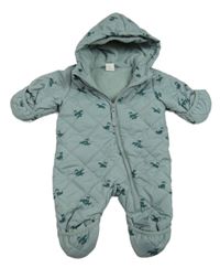 Světlekhaki šusťáková prošívaná zateplená kombinéza s lišáky a kapucí H&M