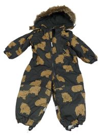 Antracitová šušťáková zimná kombinéza s medveďmi a kapucňou s kožešinou H&M