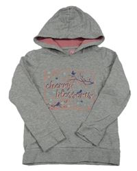 Sivá melírovaná mikina s nápisom a kapucňou