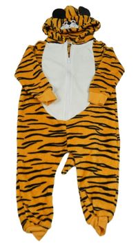 Oranžovo-čierno-biela vzorovaná chlpatá kombinéza s kapucí - tiger