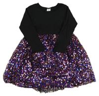 Černé žebrované šaty s flitrovou sukní Y.F.K.