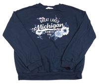 Tmavomodrá mikina s nápisom a kvietkami H&M