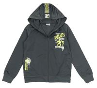 Tmavošedá sportovní propínací mikina s potiskem a kapucí 